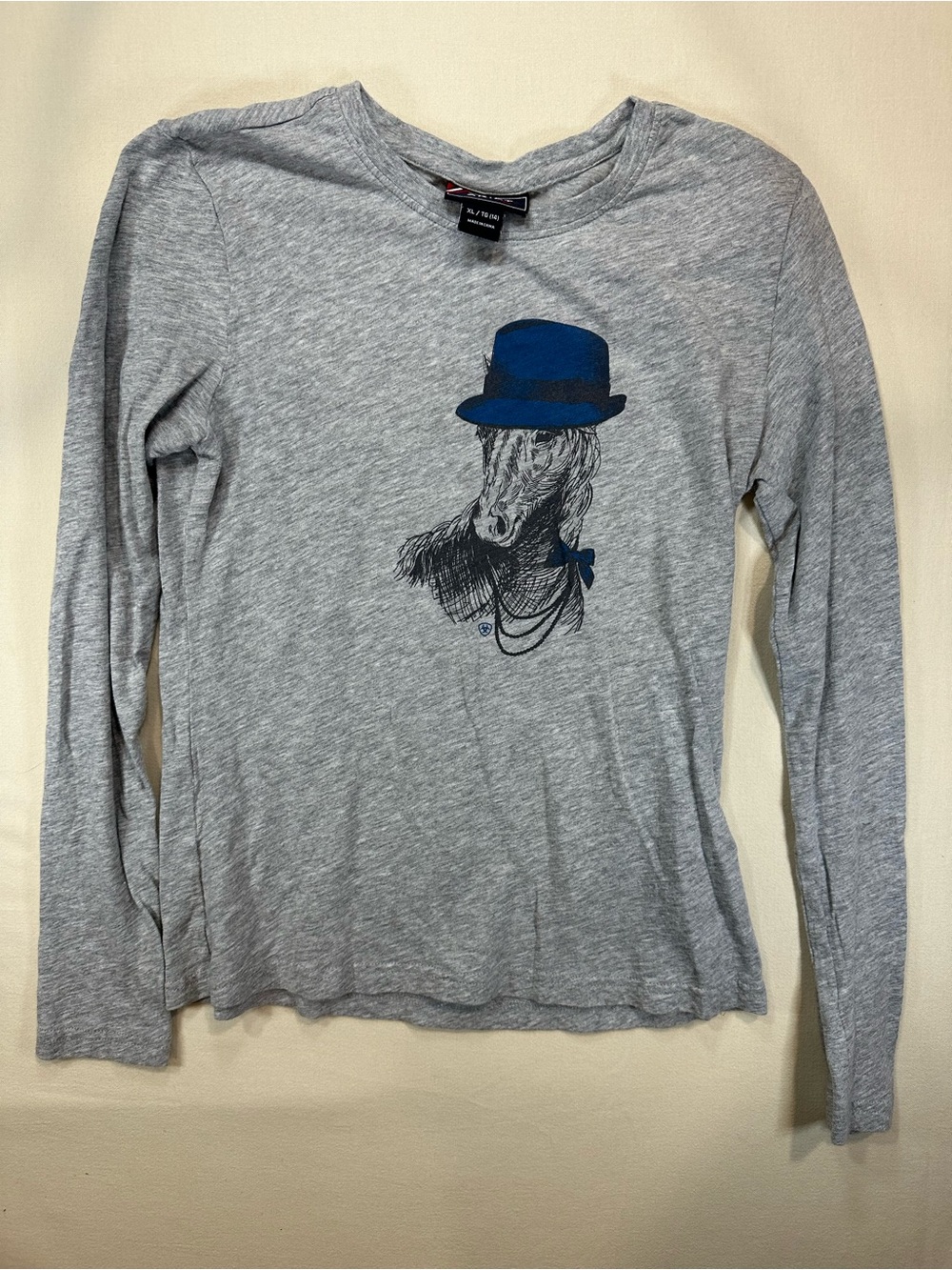 Ariat Girls Gracious Horse Equestrian Graphic Long Sleeve Tee Gray Like New XL